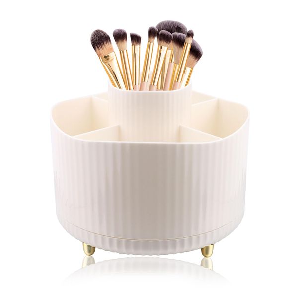 VFANDV Organizzatore di Trucco, 360°Ruota 5 Scomparti Porta Trucchi Rotante Contenitori per cosmetici Multifunzione Makeup Organizer (bianco)