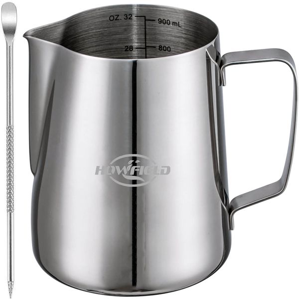 Milk Steaming Pitcher Frother Cup - Espresso Machine Accessories Frothing Pitcher,Milk Frother Cup Stainless Steel 32 Oz,Milk Coffee Cappuccino Latte Art 32 oz(900ml)