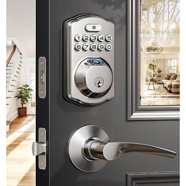 Veise Fingerprint Door Lock w/ 2 Lever Handles Entry Door Lock Electronic Keypad