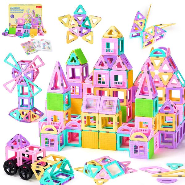 102 PCS Magnetic Tiles Set, Magnet Building Blocks Set with Car for Kids Ages 3+, STEM Educational Montessori Learning Construction Toys for 3 4 5 6 7 8 + Year Old Toddlers Boys Girls Birthday Gifts