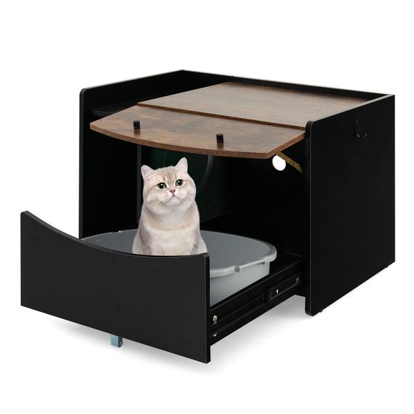 Hidden Cat Washroom Furniture w/ Rolling Caster Cat Litter Box Enclosure