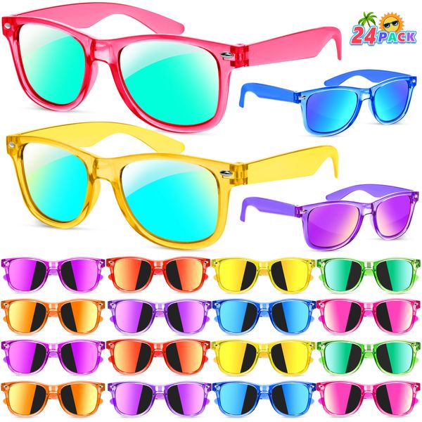 GIFTINBOX Kids Sunglasses Bulk，Kids Sunglasses Party Favor For Kids 4-8, 24Pack Translucent Sunglasses For Kids Boys Girls Age 3-8, Party Favors For Kids 3-5 UV400 Protection Pool Beach Party Favors……