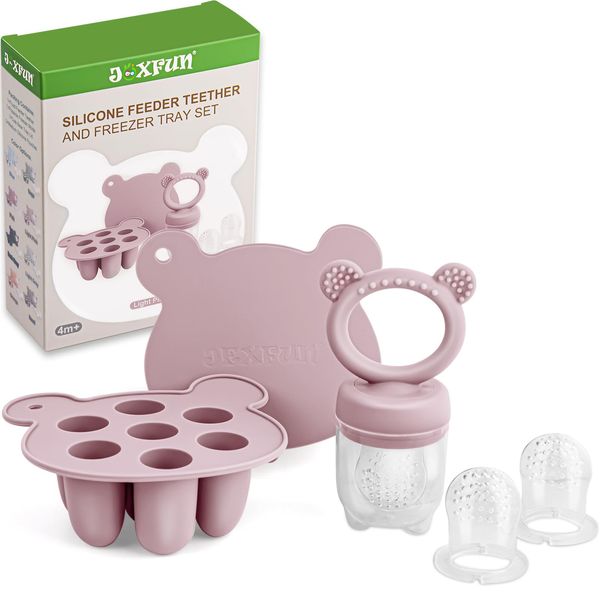 JEXFUN Silicone Breastmilk Popsicle Freezer Molds & Baby Fruit Food Feeder Pacifier, Baby Food Storage Containers Breast Milk Ice Cubes for Baby Teething & Infant Self Feeding, BPA Free - (Light Pink)