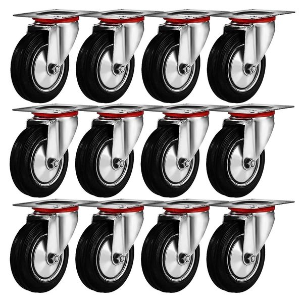 Online Best Service 12 Pack 3" Swivel Caster Wheels Rubber Base with Top Plate & Bearing Heavy Duty (12 Pack - no Brake)