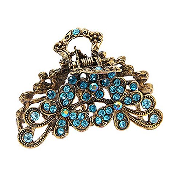 Fashion Vintage Rhinestone Metal Alloy Fancy Hair Claw Jaw Clips Pins - Retro Chic Hair Updo Grip Hair Catch Barrette Hair Accessories for Women (Sky blue)