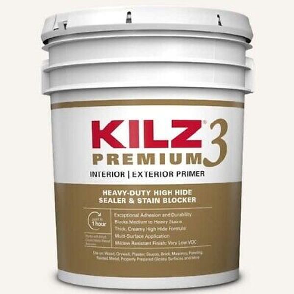 KILZ Premium Interior Exterior Primer White Flat Water-Based Stain Blocker 5 gal