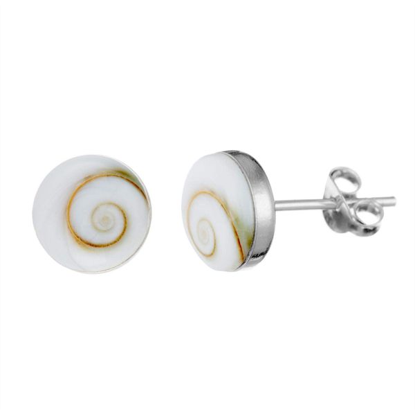 81stgeneration 925 Sterling Silver Studs - 8 mm Small Shiva Eye Shell - Boho Cute Silver Stud Earrings for Women - Tiny Ear Studs With Butterfly Backs