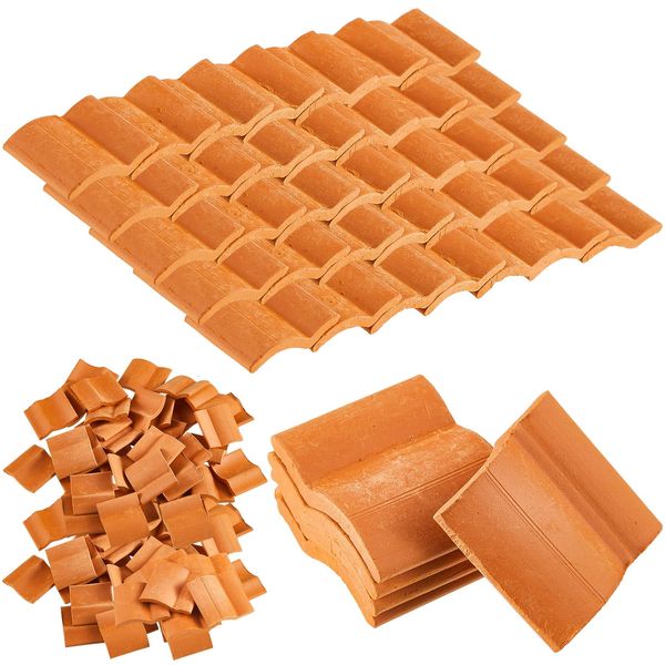 Charniol Roof Tiles Model Building Set Miniature Tiles Roof Tiles Dollhouse Shingles Fake Tiles Model Landscape Accessories for DIY Kitchen Garden Diorama Roofing (Red,100 Pieces)