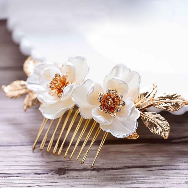 Evild Bride Flower Hair Comb Gold Wedding Headdress Bridal Hair Clips Headpieces Leaf Wedding Hair Accessories for Bride and Bridesmaid