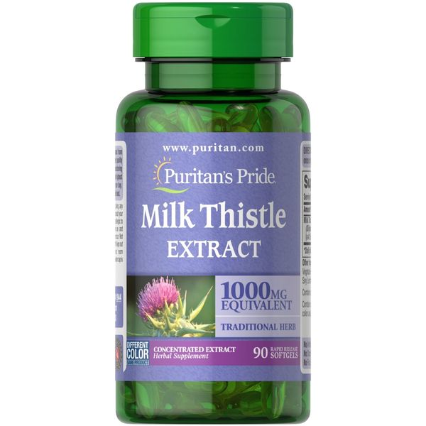 Puritan's Pride Milk Thistle 4:1 Extract 1000 mg (Silymarin) - 90 Softgels