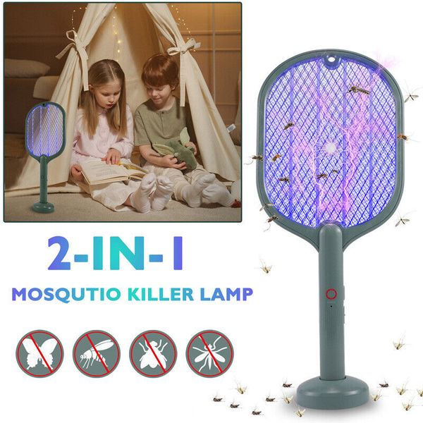 Handheld USB Rechargeable Mosquito Fly Swatter Zapper Desktop Bug Insect Racket