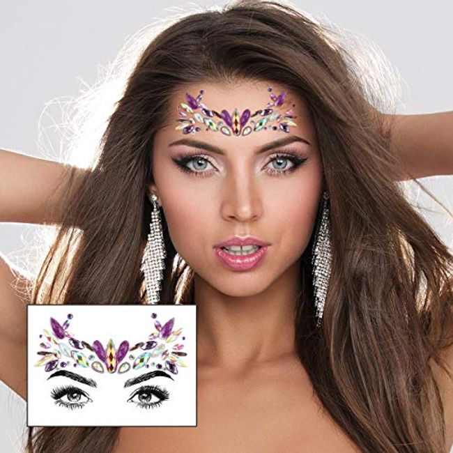 URAQT Face gems glitter, 6 Pcs Face glitter Festival Face Stickers Set,  crystals Stick on gems for Eyes Body, Self-adhesive Rhin