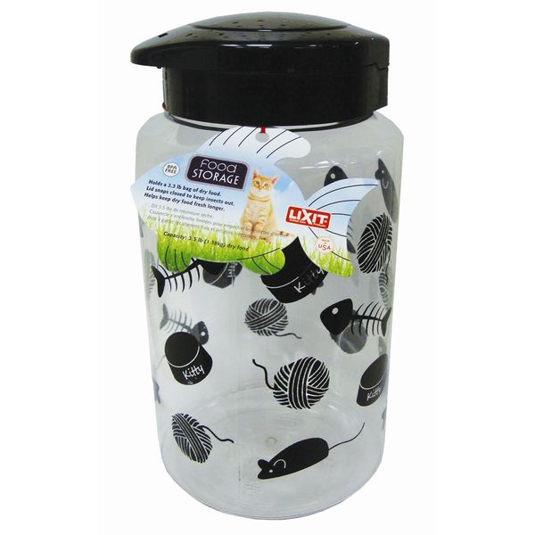 Lixit Food and Treat Storage Jars for Dogs, Cats, Small Animals and Birds (128oz, Cats - Black)