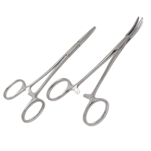 Surgical Dental Hemostat Forceps 5.5" Curved & Straight Full Serrated Jaws