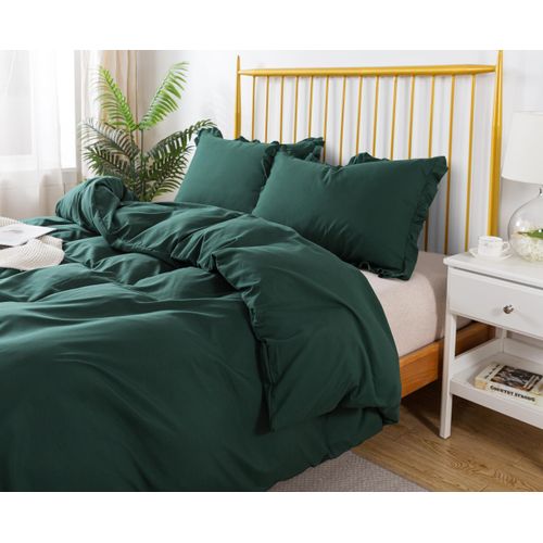 H HOUSEHOLD Dark Green King Size Duvet Cover - 3 Pieces Extra Soft Bedding Set, Includes 1 Duvet Cover 104x90 Inches with Zipper Closure & 2 Ruffled Pillow Shams, Comforter Not Included
