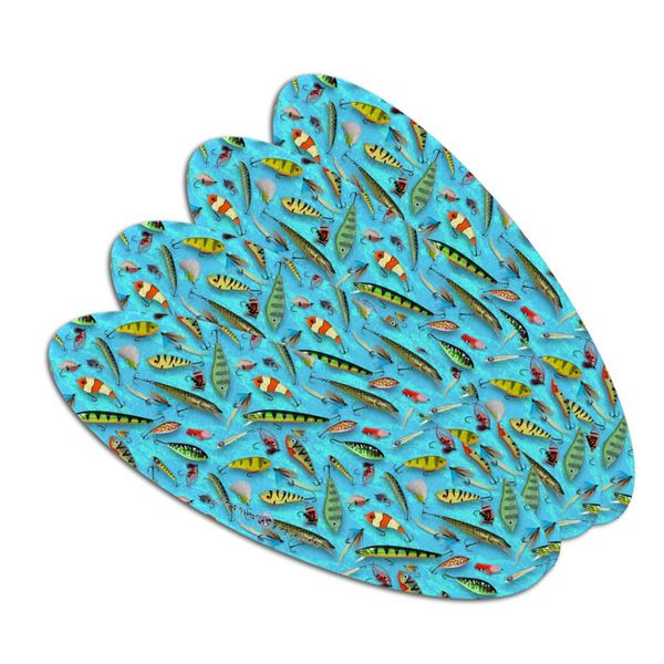 Fishing Flies Lures Fish Pattern Double-Sided Oval Nail File Emery Board Set 4 Pack