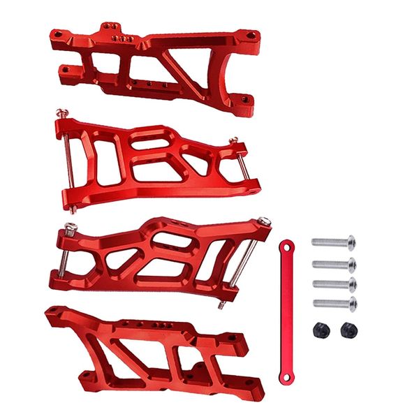 RCMYou RC Front Rear Suspension A-Arms Upgrades Part for 1/10 Rustler VXL/Stampede VXL 2WD,Alloy Arms Hop Ups w/Tie Bar,Replace 3631 3655,Red