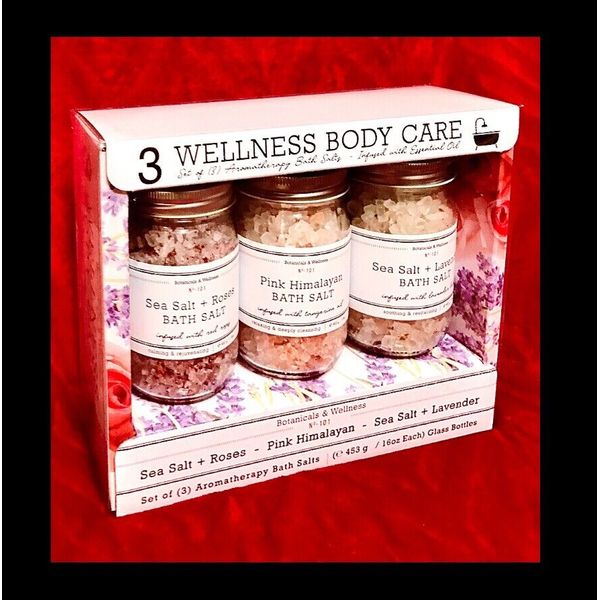 3pk Gift Set JUMBO wellness care bath salts,pink Himalayan,lavender,rose,453g Ea