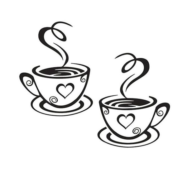 Veemoon Coffee Cup Wall Stickers Glass Coffee Cup Removable Chef Stickers Coffee Shop Decals Cafe Wall Stickers Kitchen Coffee Sticker Vinyl Coffee Heart Decor Heart-Shaped Afternoon Tea