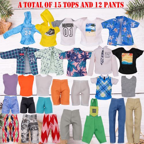 EuTengHao 44Pcs Doll Clothes and Accessories for 12 Inch Boy Dolls Include 27 Different Shirt Jeans Wear Trousers Pants for 12'' Boy Doll Basketball Stands Skateboard Sprots Style Accessories