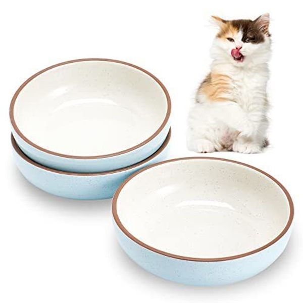 Howise 5.3 in Ceramic Cat Dishes Shallow Cat Food Bowls Small Pet Bowls Cat D...