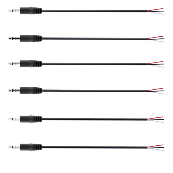 6Pcs 2.5mm Male Plug to Bare Wire Open End TRS 3 Pole Stereo Plug Jack Connector 2.5mm Audio Cable for Headphone Earphone Replacement Cable Repair