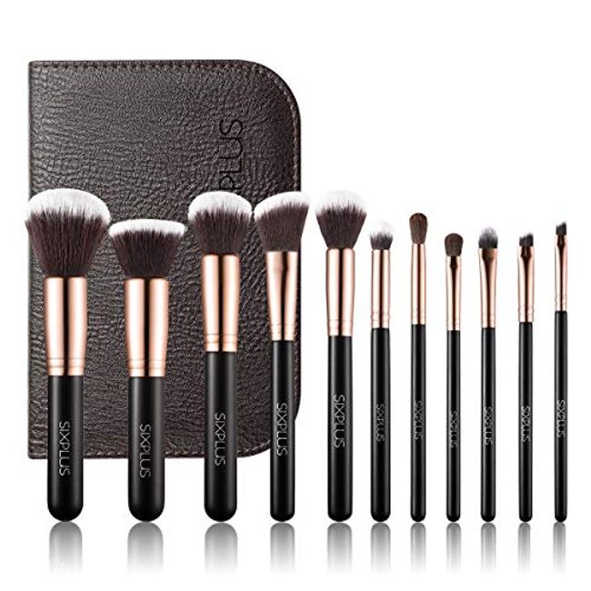 SIXPLUS 11pcs Makeup Brush Set Noble Gold Classic Series Makeup Brushes Cosmetic Brushes Elegance Black with Soft Makeup Bag