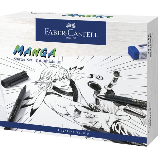 Faber-Castell 167152 - Tuschestift Pitt Artist Pen Manga Advanced Set, 3 Tuschezeichner und Zubehör, 8 Teilig, bunt