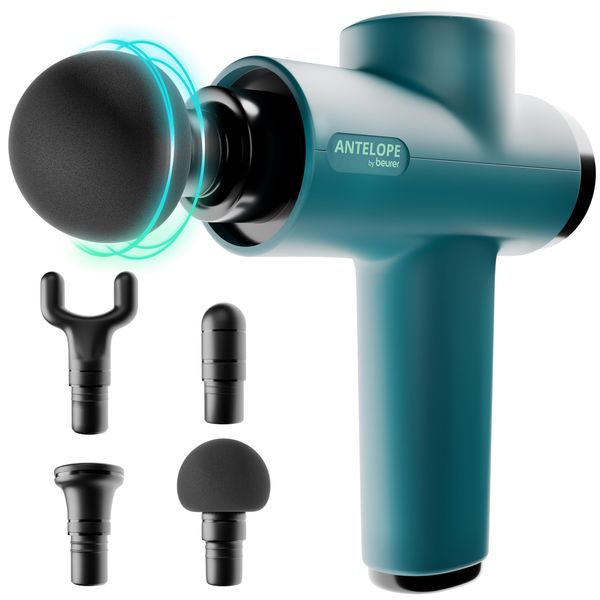 Antelope by Beurer BOOM Massagepistole, kompakte Massage Gun mit 4 Aufsätzen, für Entspannung und Regeneration, kraftvolle Triggerpunktmassage, Muskelmassagegerät mit 5 Intensitätsstufen & Akku