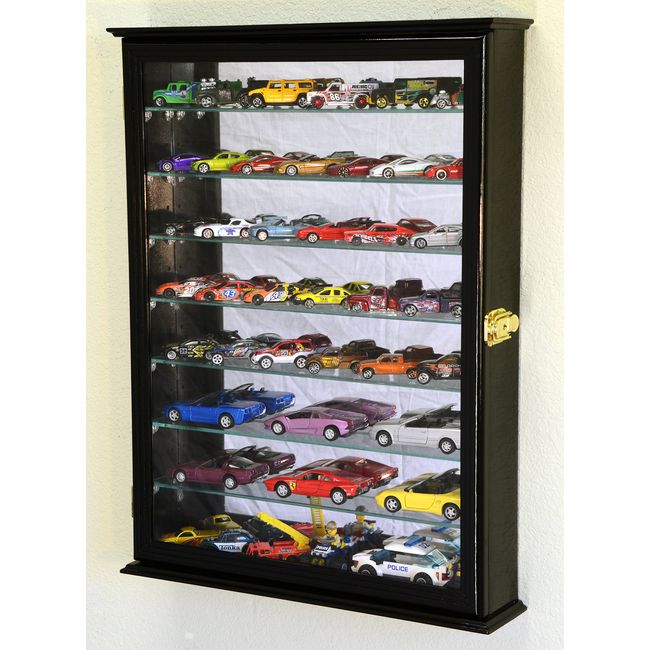 7 Adjustable Shelves Mirrored Hot Wheels/Matchbox/Diecast Cars / 1/64 1/43 Model Display Case Cabinet, Black