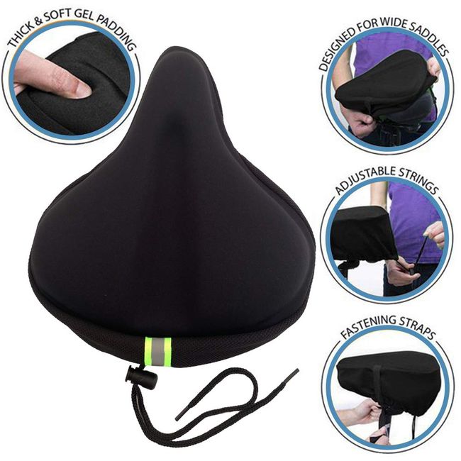 Large Wide Foam & Gel Padded Exercise Bike Seat Cover Bicycle Saddle Cushion