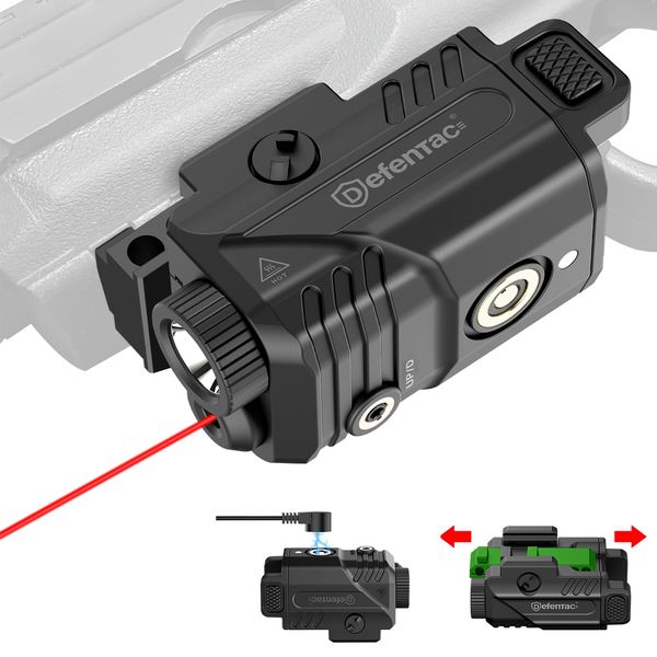 Defentac 450lm Slidable Pistol Light and Red/Green/Blue Laser Sight Combo, Strobe and Momentary Beams for Guns, Magnetic Rechargeable (Red Laser Light Combo)