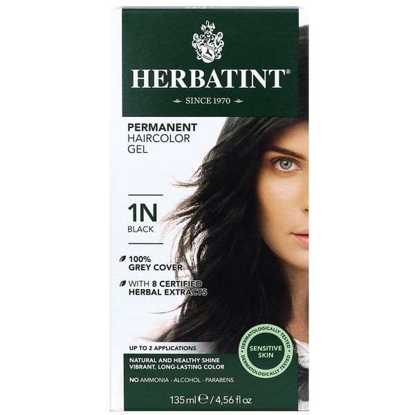 Herbatint Permanent Herbal Hair Color Gel, 1N Black, 4.56 Ounce