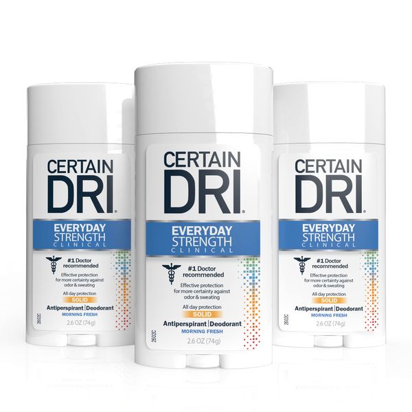 Certain Dri Everyday Strength Clinical Antiperspirant Solid Deodorant, Hyperhidrosis Treatment for Men & Women, Morning Fresh, 2.6oz, 3 Pack