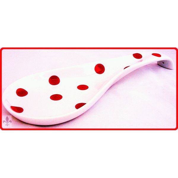 Red Spots Spoon Rest Ceramic Porcelain Large Spoon Hand Decorated in UK
