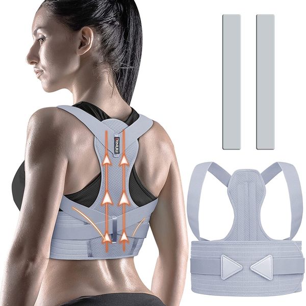 ZINUU Rücken Geradehalter Rückenstützgürtel für Damen - Haltungskorrektur Rückengurt für Herren, Posture Corrector Rückenbandage für Linderung von Rückenschmerzen, für Kyphose (grau)