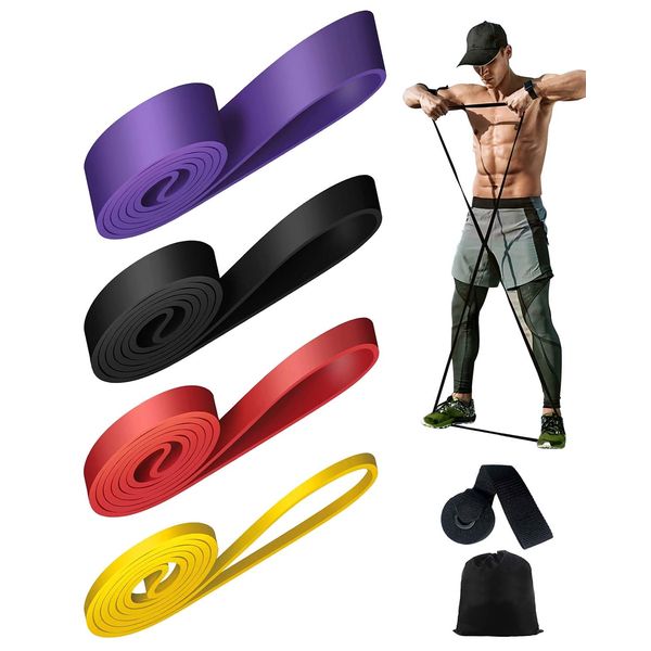 Rantizon Resistance Bands [Set of 4] long resistance band for Men Women with 4 Different Resistance Levels Gym Bands Resistance for Exercise Training Yoga Fitness Band for Chest Expanding Arm Leg