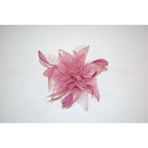 Pretty Cool - Dusky Pink Flower & Feather Comb Fascinator