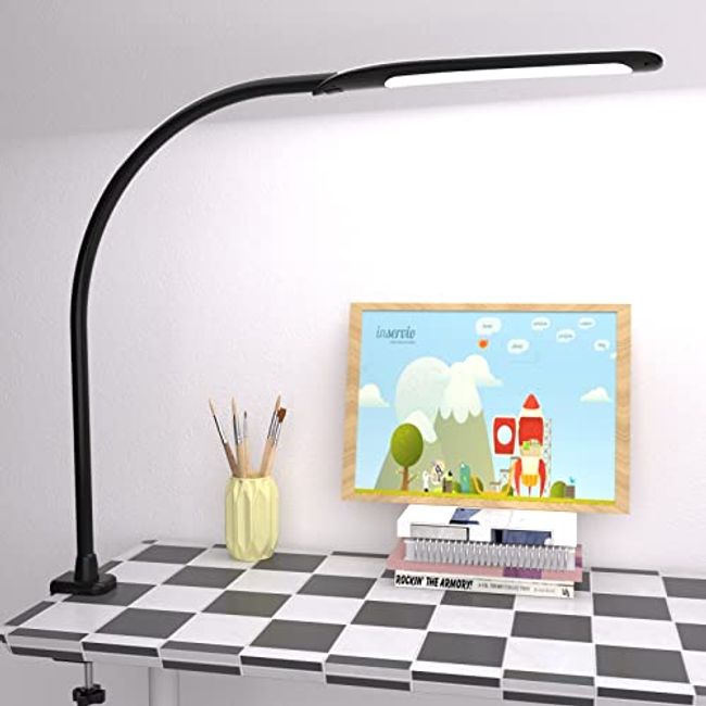 LED Desk Lamp with Clamp,Flexible Gooseneck Clamp Lamp,Dimmable,Touch Control 3 Color Modes,Eye-Care Table Light with Adjustable Arm,Architect Lamp for Home/ Office /Workbench/Reading Working Black