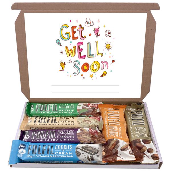 Fulfil Protein Bars & Vitamins Chocolate 6x60g Gift Box Hamper Snack Low Sugar Carbs Fulfill Bar (Get Well Soon)