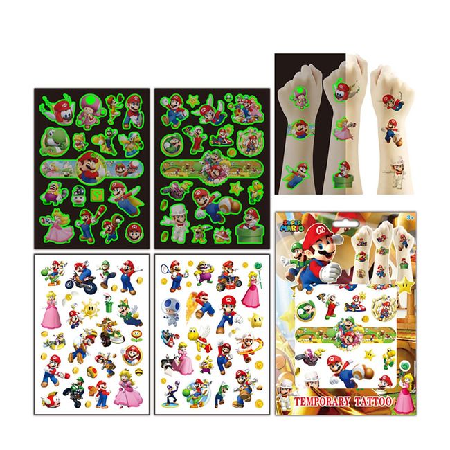 (Gift Package)60pcs 4 sheets Cute Cartoon Temporary Tattoos for Kids Party Supplies, 2 Sheet Glow-in-the-dark Tattoo included.
