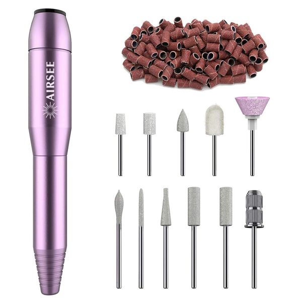 AIRSEE Portable Electric Nail Drill Professional Efile Nail Drill Kit for Acrylic, Gel Nails, Manicure Pedicure Polishing Shape Tools with 11Pcs Nail Drill Bits and 56 Sanding Bands N24