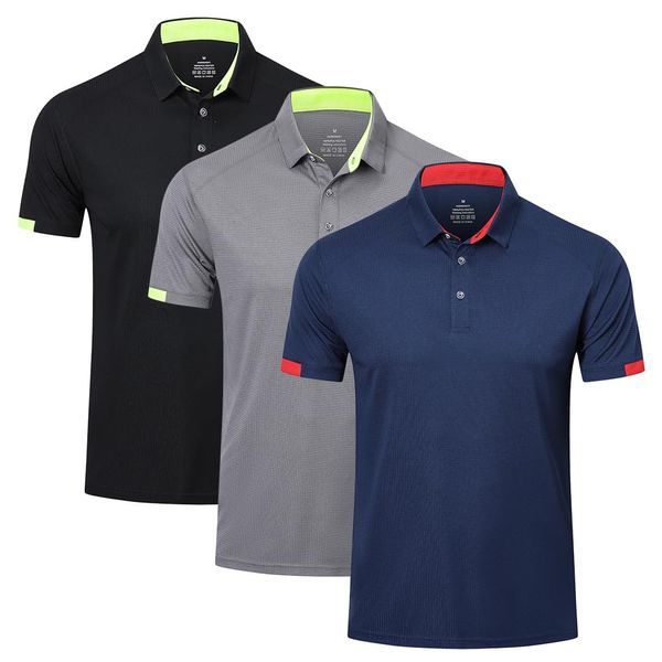 HUAKANG 3 Pack Mens Polo Shirts Short Sleeve Breathable Quick Dry Golf Polo Shirts Mens Running Sports Tee Top Gym Workout Polo T Shirts-0506-Black Grey Navy-XL