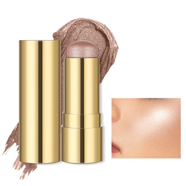 Prreal Highlighter Stick, Cream Shimmer Face Highlighter Stick, Smooth Face Body Glitter Highlighter Stick, Long-wearing Waterproof Glowing Highlighter Makeup Stick Gift for Girls and Women (05)