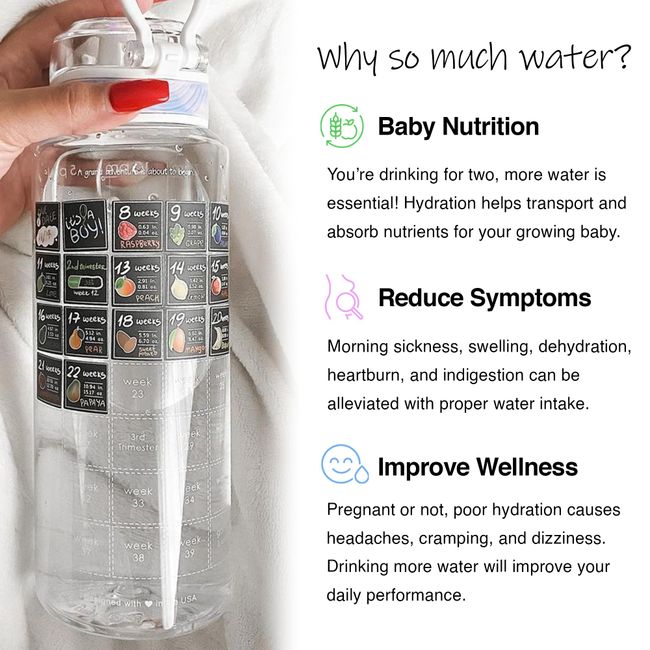 Belly Bottle Pregnancy Water Bottle Intake Tracker with Straw + Weekly  Milestone Stickers (BPA-Free) Pregnancy Must Haves Gifts for First time  Moms Essentials - Clear 