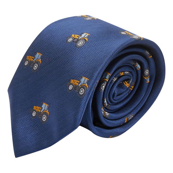 King & Priory Navy Blue Herringbone Embroidered Tractor Tie