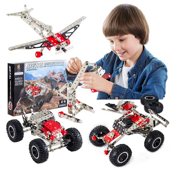 Volico 6-in-1 STEM Kit - Engineering Metal Truck, Airplane and Sports Car Excavator Toy for Boys 8-12 - STEM Building Toys for Kids 5-7, 6-8, 8-10 Educational Toys for Kids Boys Model Kit