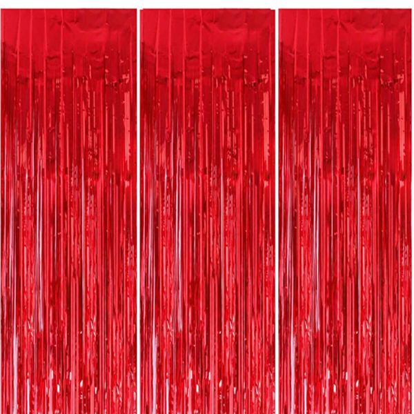 3Pcs 1m*2m Christmas Red Foil Curtain Door Curtain Metallic Tinsel Curtains Party Backdrop Curtain Shimmer Curtain,Fringe Backdrop Hanging Streamer for Xmas Party Photo Backdrop,Christmas Decorations