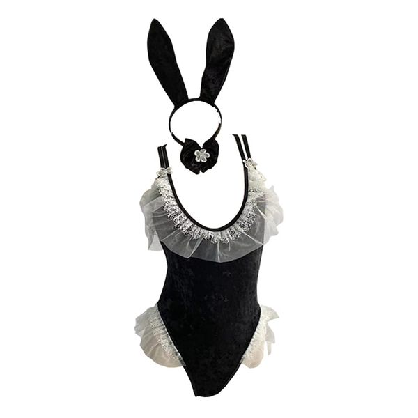 SINGUYUN Womens Sexy Bunny Costume Bunny Girl One Piece Bodysuit Anime Cosplay Rabbit Party Clothing (2453Black)