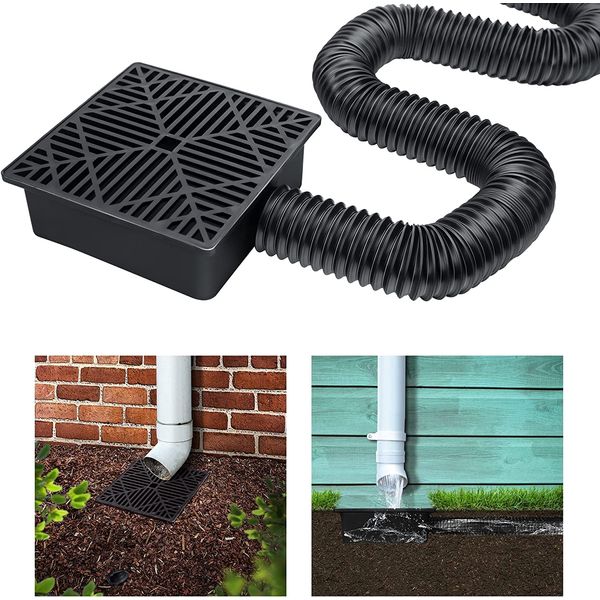 Catch Basin Drain Kit,Downspout Extension Kit,Gutter Downspout Extensions Set Flexible Hose Extension,Rain Spout Extender for Cement Floor and Lawn